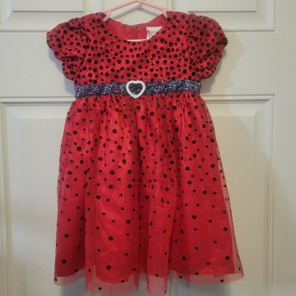 Nanette Girl Toddler Dress Red Black Polka Dots 2T Holiday Easter